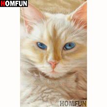 HOMFUN-pintura de diamante redondo/cuadrado completa, cuadro artesanal 5D, punto de cruz bordado de "gato Animal", decoración para el hogar, regalo A18165 2024 - compra barato