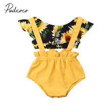 2019 Baby Summer Clothing Newborn Infant Baby Girl Sunflower Crop Tops Shirts Bib PP Pants Shorts Cotton 2pCS Outfits Sets 0-18M 2024 - buy cheap