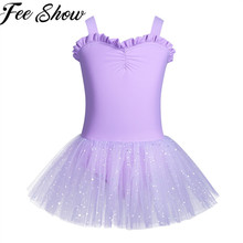 FEESHOW Girls Ballet Leotard Dresses Bling Sleeveless Ruffled Shiny Dance Wear Kids Gymnastics Leotard Ballet Tutu Dress 2024 - buy cheap