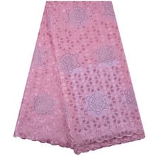 Pink African Lace Fabric 2018 High Quality 100%Cotton Lace Swiss Voile Lace With Stones Swiss Voile Lace In Switzerland 1311 2024 - buy cheap