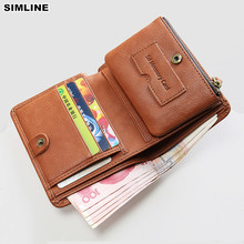 SIMLINE Genuine Leather Men Wallet Men's Short Bifold Wallets Purse Credit Card Holder With Zipper Coin Pocket Bag Brand Design 2024 - buy cheap
