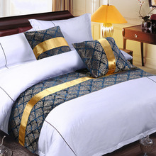 Сине-белый роскошный двухслойный шарф-бегунок для кровати для украшения дома отеля 2024 - купить недорого