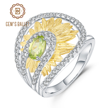 Женское кольцо ручной работы GEM'S BALLET, кольцо с подсолнечником и натуральным Перидотом из стерлингового серебра 925 пробы, свадебные ювелирные украшения, 0,86ct 2022 - купить недорого