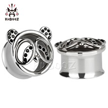 Kubooz piercing double flared cat stainless steel ear piercing body jewelry expander plugs and tunnels pair selling 2pcs lot 2024 - buy cheap