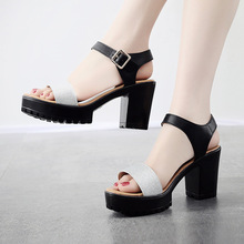 Bling Glitter Squre Heel Platform Sandals Women Wedding Shoes Summer 2020 Elegant High Heels Sandals Ladies Office 41 42 43 2024 - buy cheap