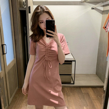 women clothes 2019 Plus size v-neck fashion sexy casual retro waist kawaii thin drawstring short-sleeved dress 2024 - buy cheap