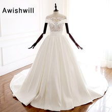 Vestido de Noiva Beaded Applique Princess Wedding Dresses Short Sleeve Chapel Train Satin Vintage Wedding Gown Bridal Dress 2024 - buy cheap