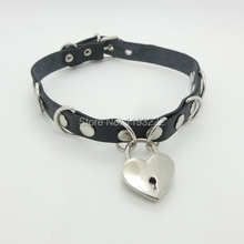 New Sexy Punk Rock Dark Leather Necklace, Handmade Metal Chain Stud Rivet Key Lock Safe Heart Choker Collar Neckalce 2024 - buy cheap