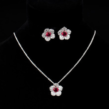 Sparkling Flower Shaped Red Rhinestone Crystal Earring And Necklace Pendant Sets For Fashion Women Jewelry 2024 - buy cheap