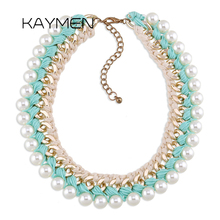 KAYMEN-collar hecho a mano con perlas de imitación, Gargantilla para niña, cadena de aluminio de Color dorado, hebras, 2 colores 2024 - compra barato