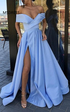 Vestido de festa vermelho cetim com fenda alta, elegante vestido de baile azul céu, fenda alta, plus size, 2019, longo 2024 - compre barato
