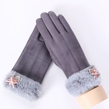 Fashion Women Wrist Gloves Winter Warm Suede Gloves With Faur Fux Knitted Leaf Flower Mittens Windproof Luvas Christmas Gift 2024 - buy cheap