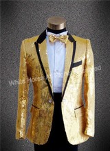 Terno masculino de lantejoulas, blazer dourado 2018 para homens, roupa de palco, fina, para festa 2024 - compre barato