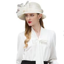 Elegant White Black Pink Sinamay Womens Hats Wide Brim Linen Wedding Summer Ladies Bowknot Chapeau Fedora Kentucky Derby Hat 2024 - buy cheap