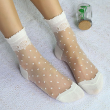 Женские кружевные носки в горошек, 2 пар/лот, японский стиль, тонкие прозрачные носки, Meias, женские носки для колледжа 2024 - купить недорого