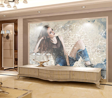 Decorative wallpaper Hand-drawn jeans girl background wall painting 2024 - buy cheap