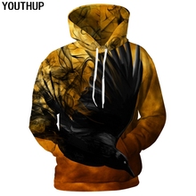 YOUTHUP 2020 Autumn 3D Hoodies Men Funny Hooded Hoodies Long Sleeve Crow Print Hoodies Cool 3d Pullover Streetwear Unisex Coat 2024 - buy cheap