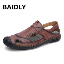 Sandalias de cuero genuino para hombre, zapatos informales para exteriores, caminar en el agua, playa, Verano 2024 - compra barato