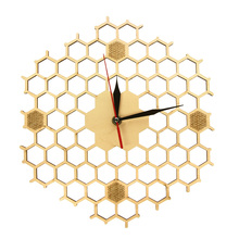 Unique Wooden Honeycomb Structure Clock Wall Decoration Hexagon Wood Clock Minimalis Wall Art Presents For Bee Lovers 2024 - buy cheap