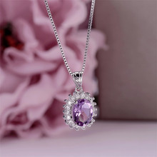 Natural Gemstone Necklaces Pendants For Women S925 Silver Amethyst Oval Purple Necklace Vintage Luxury Accessories CCN013-5 2024 - buy cheap