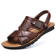 Sandalias de piel auténtica para hombre, zapatos informales a la moda con punta abierta, zapatillas romanas para la playa, de talla grande 38-48 2024 - compra barato