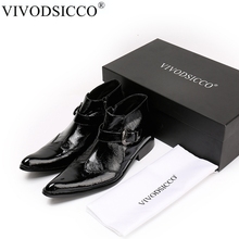 VIVODSICCO-Botas de vestir formales para hombre, zapatos de vestir de cuero genuino, con correa de hebilla, botas de moto de fiesta 2024 - compra barato