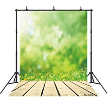 Bokeh-Fondo de fotografía de suelo de madera, hierba verde, accesorios para sesión fotográfica, retrato de niño, tela de vinilo 2024 - compra barato
