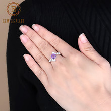 Anel de pedra preciosa para balé feminino, anel redondo de ametista natural com 100%, prata esterlina 925, joias finas para noivado para mulheres 2024 - compre barato