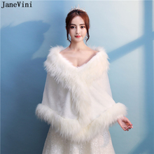 JaneVini Ivory Winter Faux Fur Bridal Wraps Warm Boleros Graceful Wedding Bride Coat Shawls Cloak Women Prom Party Accessories 2024 - buy cheap