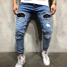 Pantalones vaqueros rasgados de estilo S-3XL para hombre, Jeans ajustados, rectos, deshilachados, bordados 2024 - compra barato