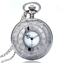 Fashion Hollow Silver Roman Number Case Quartz Fob Pocket Watches with Necklace Chain for Men Women Reloj de bolsillo 2024 - buy cheap