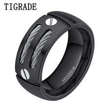 TIGRADE 8mm Black Men Punk Titanium Ring Stainless Steel Cables  Engagement Rings Wedding Band Male Jewelry Unicorn Beads 2024 - buy cheap