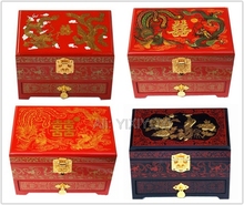 Caja de almacenamiento de madera china de 3 capas, caja de exhibición de joyería con espejo de dragón y Fénix, brazalete de boda, contenedor, estuche de transporte 2024 - compra barato