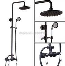Bathroom 8" Shower Head Black Oil Rubbed Bronze Wall Mounted Luxury Rain Shower Faucet Set with Hand Spray Mixer Tap Wrs474 2024 - buy cheap