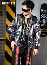 2018 New Men's Cool Silver Grey Hooded Jacket Party show Stage Costume Nightclub Bar Singer DJ DS dance outwear 2024 - buy cheap