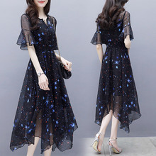 2019 Summer Women Print Chiffon Dress Casual Bohemian Elegant Maxi Dresses Elastic Waist Floral Shirt Chiffon Dress Vestidos 404 2024 - buy cheap