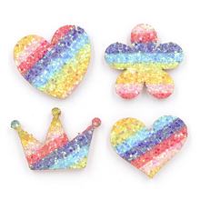 20Pcs Glitter Rainbow Pads Patches Heart/Flower/Crown Iridescence Appliques for Clothes Sewing Supplies DIY Hair Bow Decor F25 2024 - buy cheap