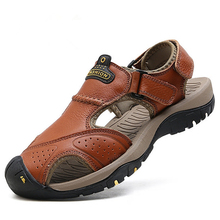 Kezrea 2018 Genuine Leather Casual Sandal Summer Soft Male Sandals Shoes for Men Breathable Light Beach Quality Walking Sandal 2024 - buy cheap