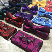 New Silk Jacquard Woven Men Butterfly Self Bow Tie BowTie Pocket Square Handkerchief Hanky Suit Set Floral Paisley 3pcs/set 2024 - buy cheap