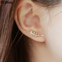 2018 Free Shipping Fashion Crystal Leaves Stud Earrings Rose Gold/Gold-color Earrings Jewelry Pendientes Brincos 2024 - buy cheap