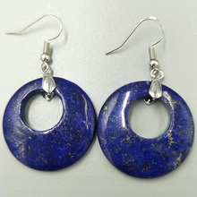 Free Shipping Women Fashion Jewelry  28mm Natural Lapis Lazuli Round Beads Dangle Earrings C5296 2024 - buy cheap
