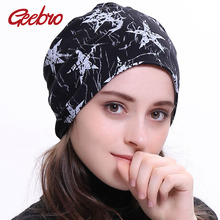 Geebro Mulheres Estrela Impressão Gorros Cap Outono Chapéu de Malha Cor Sólida Hop Slouch Chapéus Unisex Skullies DQ407M chapeu feminino 2024 - compre barato