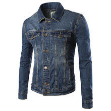 2019 New Mens Breasted Jacket Men's Denim Jacket Men's Casual/Daily Vintage / Street ChicJackets Long Sleeve Blue Cotton 2024 - buy cheap