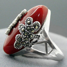 Beautiful Marcasite 925 red coral jewelry sterling silver ring size 6-9 2024 - buy cheap