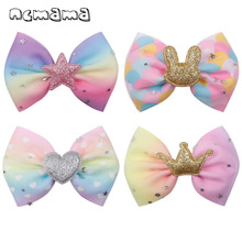 4Pcs/lot 4'' Rainbow Net Yarn Hair Bows/Clips for Girls Kids Glitter Star Crown Children's Hairpin Easter Bunny Hair Accessories 2024 - buy cheap