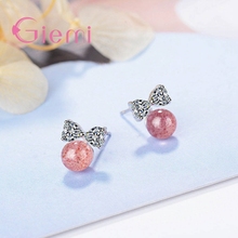 Cute Pink Beads Bow-knot Stud Earrings For Women Girls Party 925 Sterling Silver CZ Cubic Zirconia Fashion Jewelry Wholesale 2024 - buy cheap