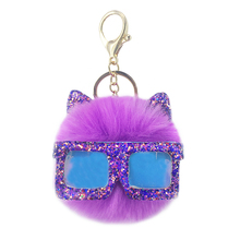 Fluffy Rabbit Fur Ball Key Chain New Glasses Plush Ball Pom Pom Keychain pendant Women Car Bag Key Ring New Year Gift Wholesale 2024 - buy cheap