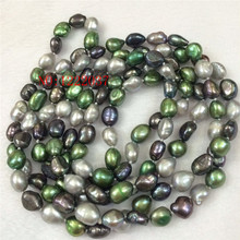 Pérolas de água doce naturais, formato irregular, 8-9mm, colares verde, cinza, preto, multicolorido, corrente longa 50" 2024 - compre barato