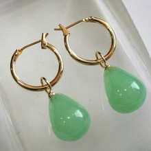 NEW simplest Jewelry golden metal+water drop light green 12*16mm Jades bread Earings 2024 - buy cheap