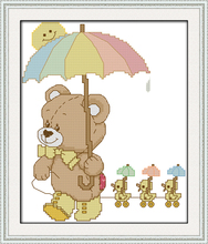 Kit de punto de cruz de The little bear con paraguas, lienzo de costura hecho a mano, bordado, 14ct 11ct 2024 - compra barato
